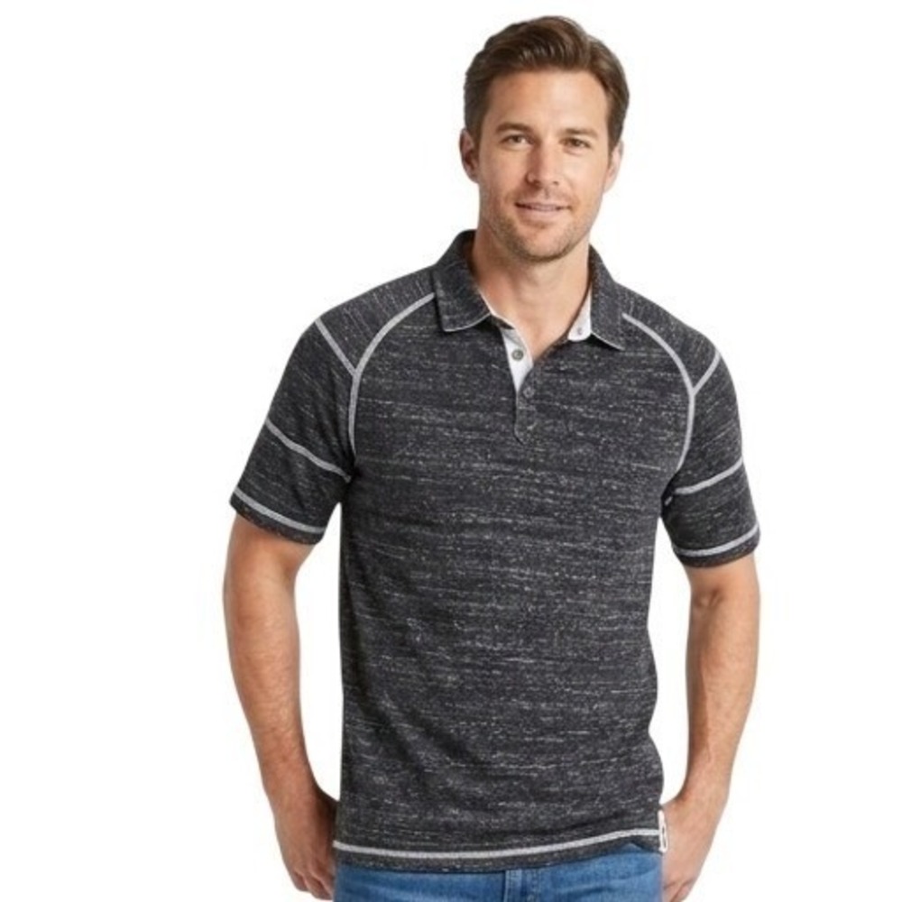 BKE Polo Shirt Mens M Gray Short Sleeve Contrast Stitch Casual Heather Knit